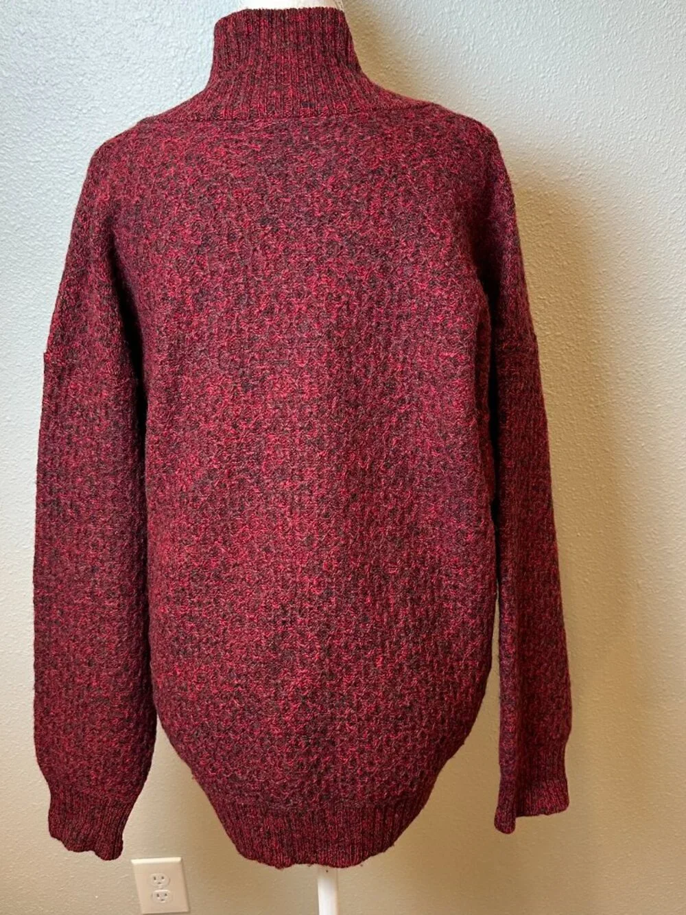 Vintage Crew Clothing Shetland Wool Sweater Large Red Marled Chunky Shawl Neck